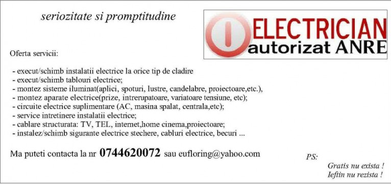 Electrician autorizat ANRE - seriozitate si promptitudine